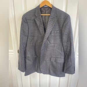 Stafford Plaid Blazer  48L Gray Navy Wool  Sport Coat Casual Windowpane Jacket